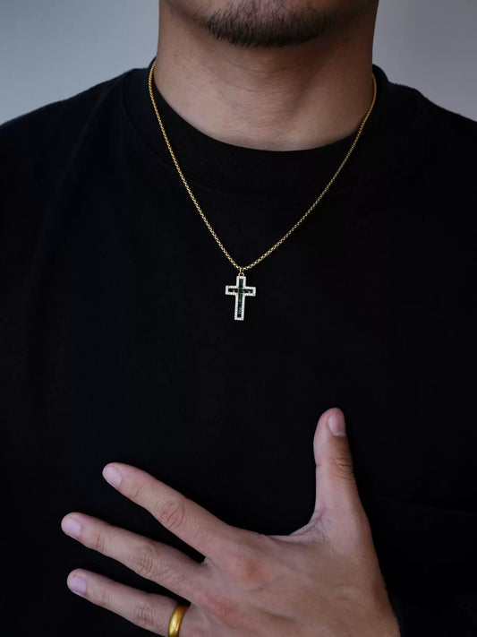 1sman Series – Original Gold Cross Emerald Inlaid Pendant Necklace