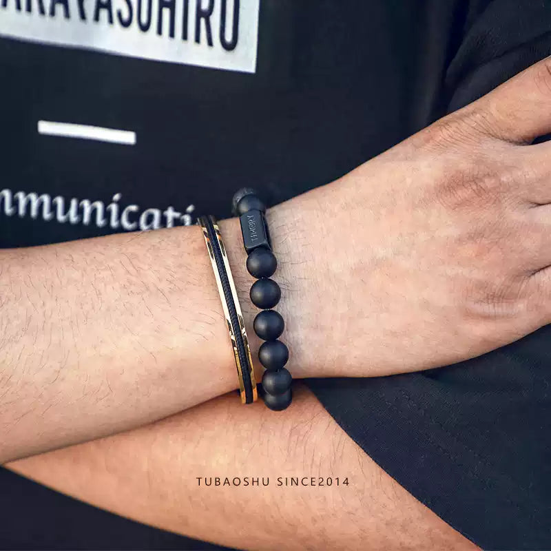 TIMORY B Black Agate & Lava Stone Bracelet