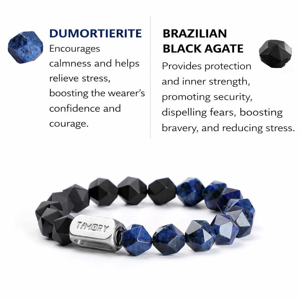 TIMORY Faceted Dumortierite & Black Agate Bracelet