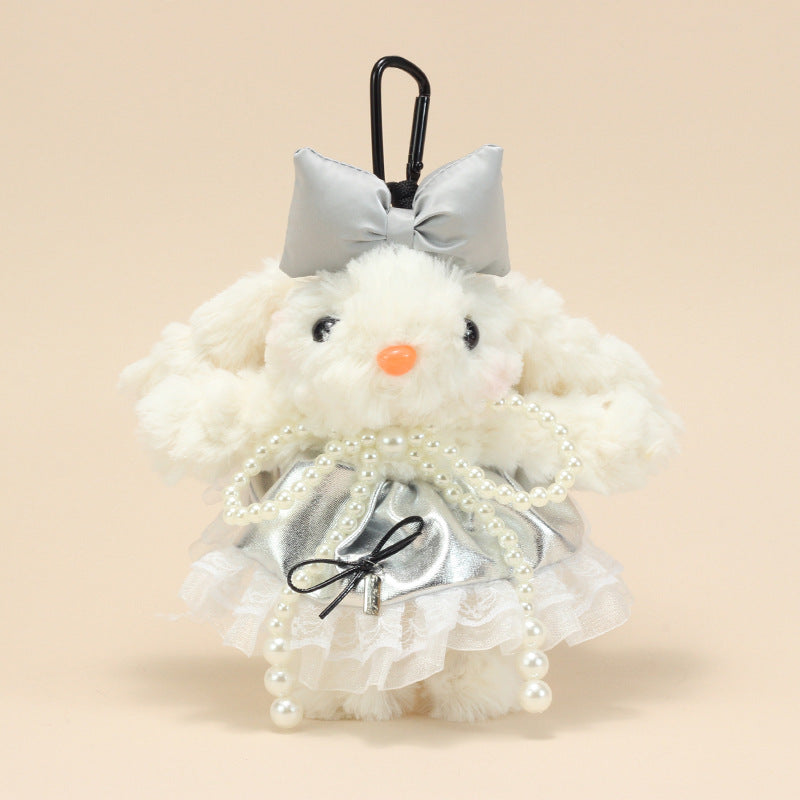 Cute Lop-Eared Bunny Plush Keychain – “Bonnie” Rabbit Doll in Maillard Wedding Dress