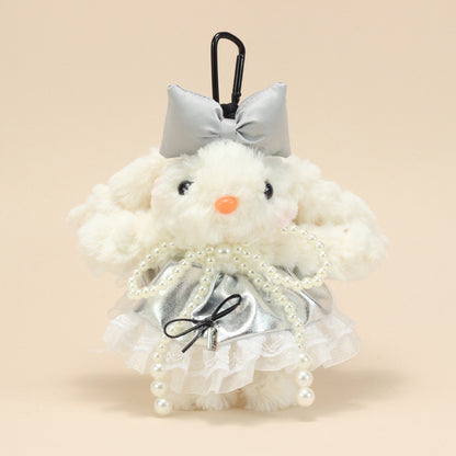 Cute Lop-Eared Bunny Plush Keychain – “Bonnie” Rabbit Doll in Maillard Wedding Dress