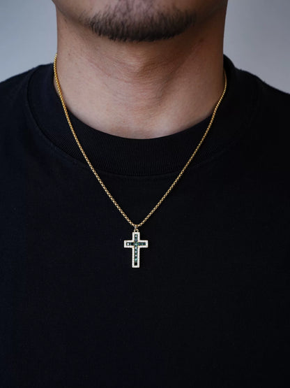 1sman Series – Original Gold Cross Emerald Inlaid Pendant Necklace