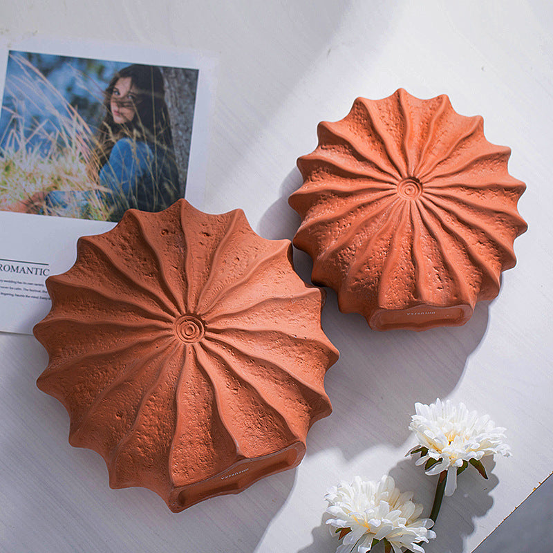 Red Terracotta Seashell Ceramic Vase – Handmade Modern Minimalist