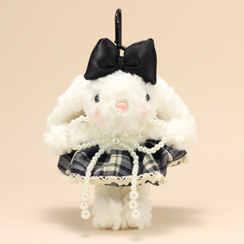 Cute Lop-Eared Bunny Plush Keychain – “Bonnie” Rabbit Doll in Maillard Wedding Dress