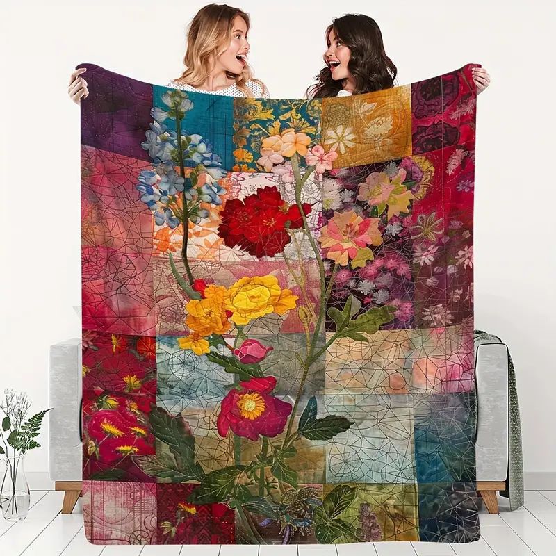 Double-Sided Printed Flannel Blanket – Cozy Floral Fleece Throw for Warmth & Home Décor