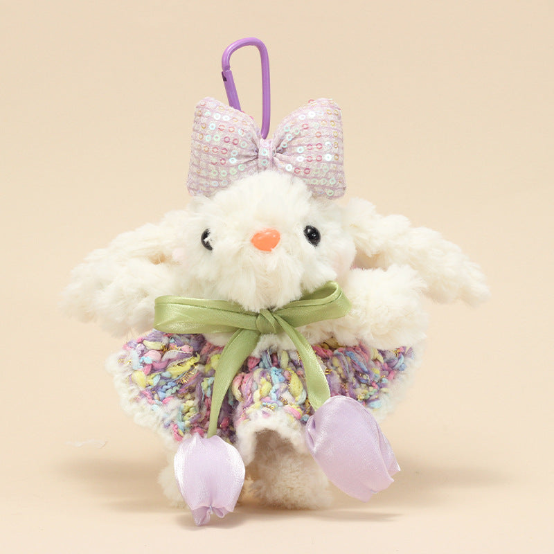 Cute Lop-Eared Bunny Plush Keychain – “Bonnie” Rabbit Doll in Maillard Wedding Dress