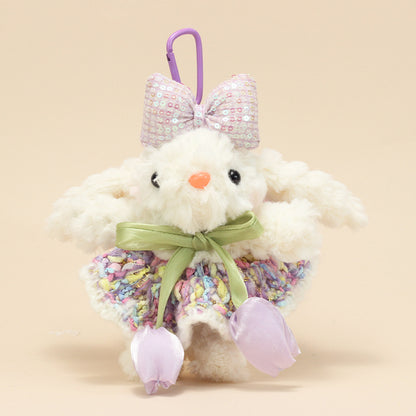 Cute Lop-Eared Bunny Plush Keychain – “Bonnie” Rabbit Doll in Maillard Wedding Dress