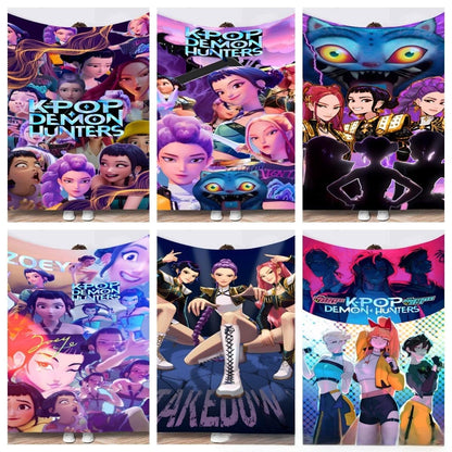 K-POP Demon Hunt Girl Group Flannel Blanket – Soft Anime Fleece Throw