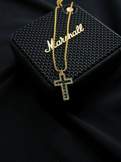 1sman Series – Original Gold Cross Emerald Inlaid Pendant Necklace