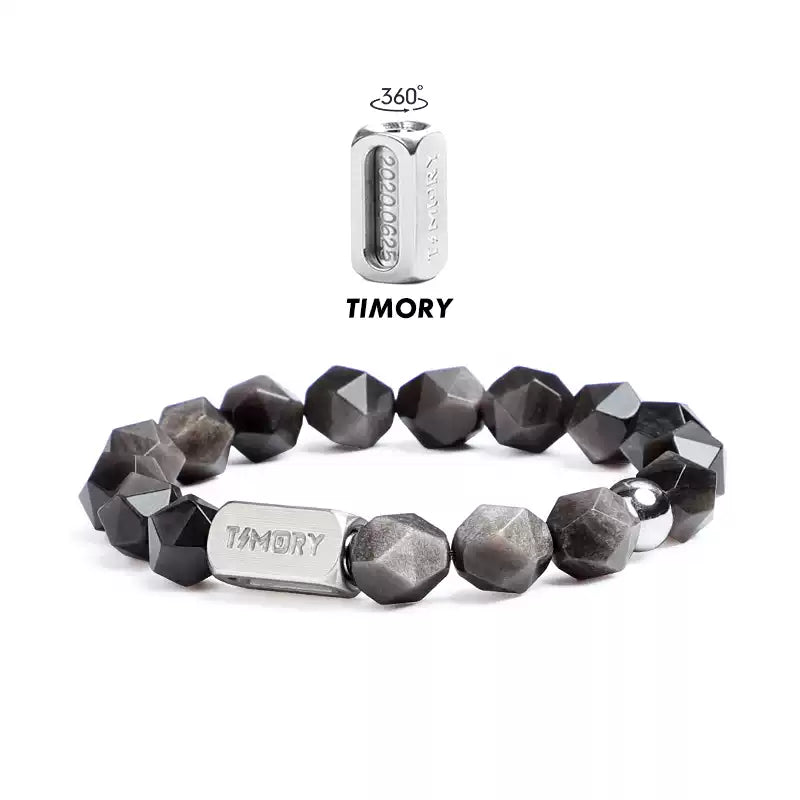 TIMORY Time Capsule Series Silver Sheen Obsidian Bracelet for Men