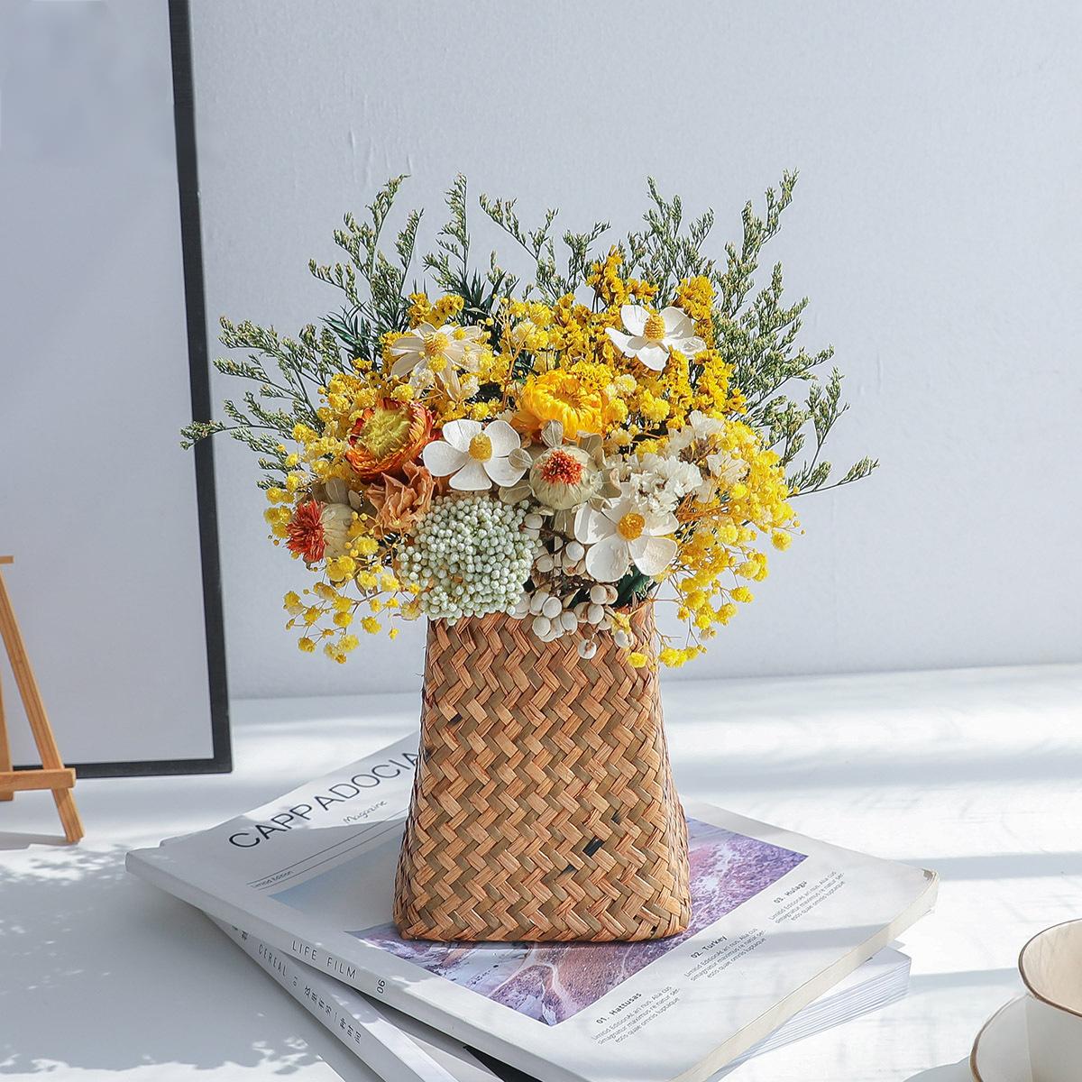 Dried Baby’s Breath Bouquet with Woven Vase – Multiple Combination Styles