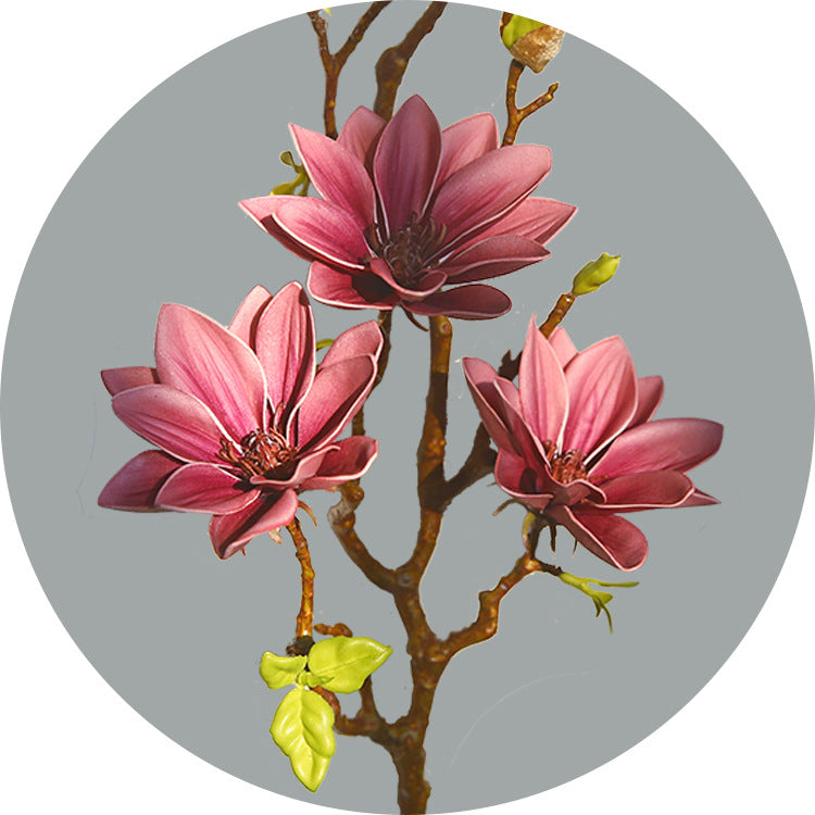 Artificial Magnolia Spray – Handmade 3-Head PU Flower