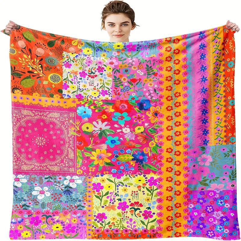 Double-Sided Printed Flannel Blanket – Cozy Floral Fleece Throw for Warmth & Home Décor