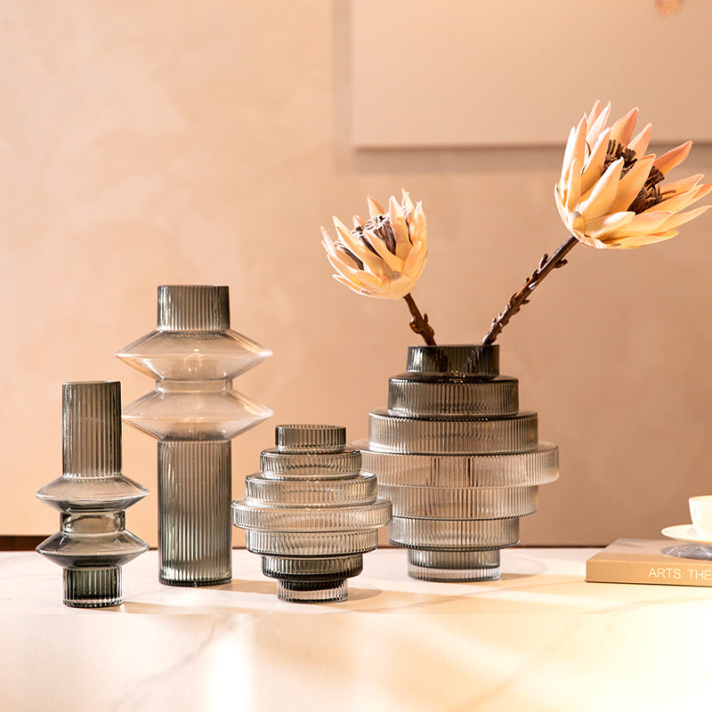 Geometric Amber Glass Vase – Modern Minimalist Design