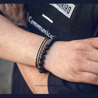 TIMORY B Black Agate & Lava Stone Bracelet