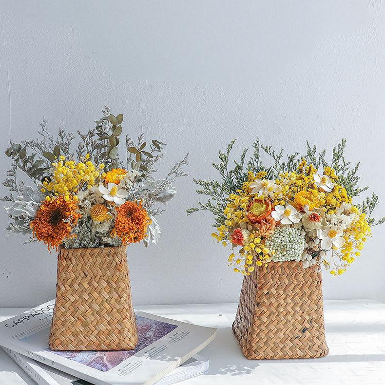 Dried Baby’s Breath Bouquet with Woven Vase – Multiple Combination Styles