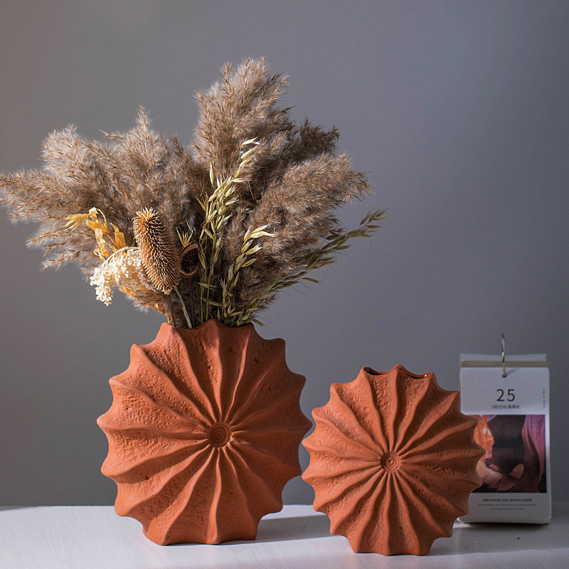 Red Terracotta Seashell Ceramic Vase – Handmade Modern Minimalist