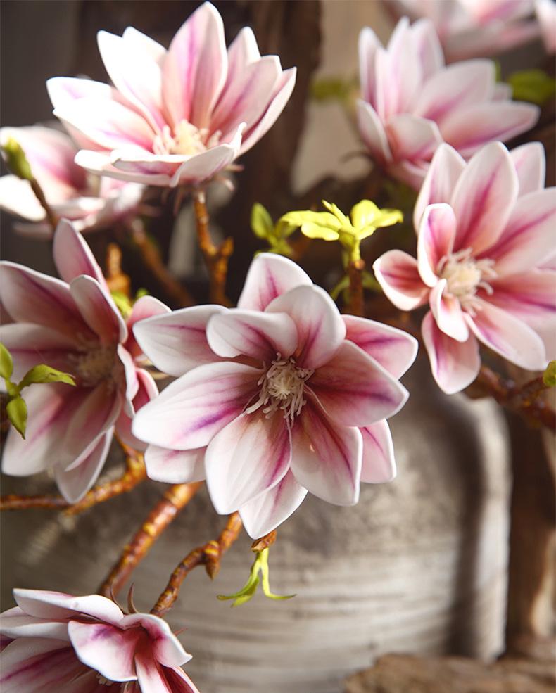 Artificial Magnolia Spray – Handmade 3-Head PU Flower