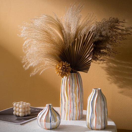 Rainbow Stripe Ceramic Vase – Artistic Home & Office Décor