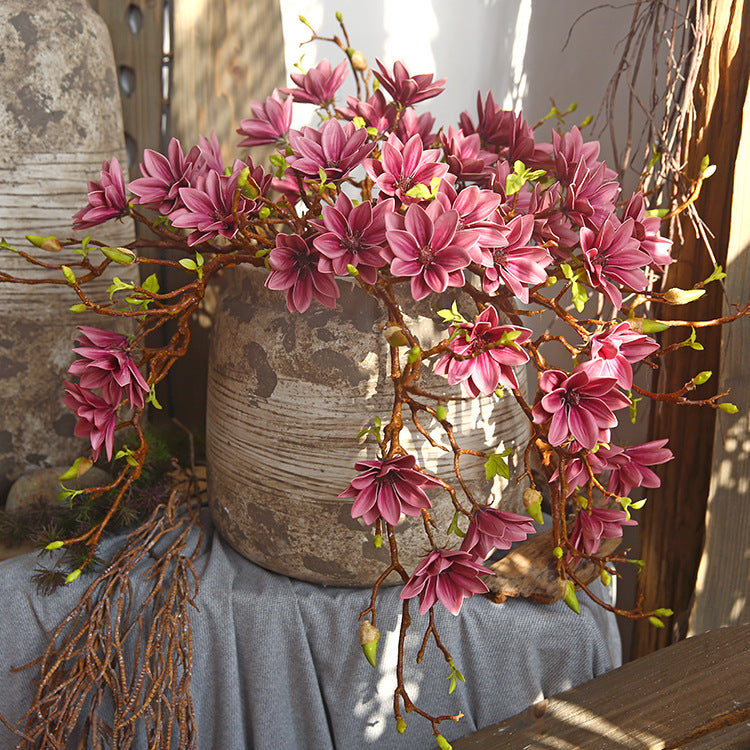 Artificial Magnolia Spray – Handmade 3-Head PU Flower