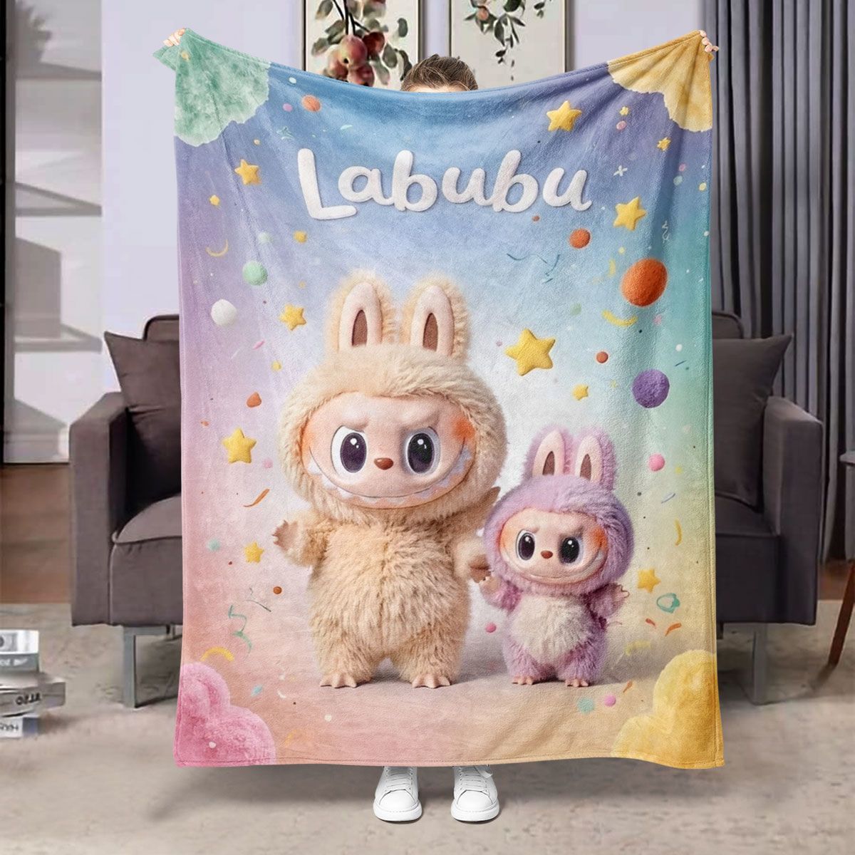 LabuBoo Flannel Blanket – All-Season Cartoon Tapestry Throw