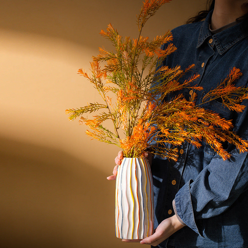 Rainbow Stripe Ceramic Vase – Artistic Home & Office Décor