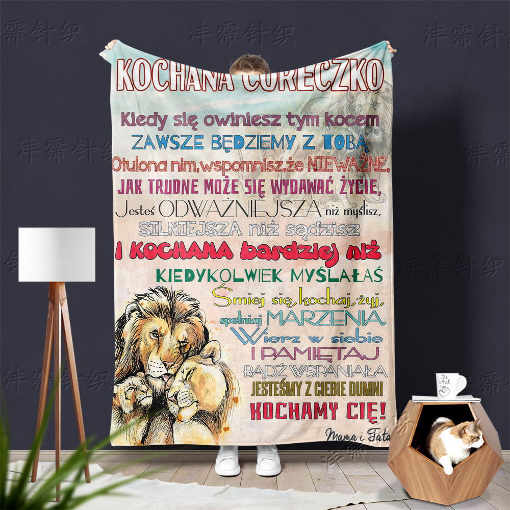 Flannel Printed Throw Blanket – “Letters of Love” Cozy Fleece Blanket