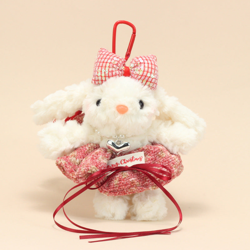 Cute Lop-Eared Bunny Plush Keychain – “Bonnie” Rabbit Doll in Maillard Wedding Dress