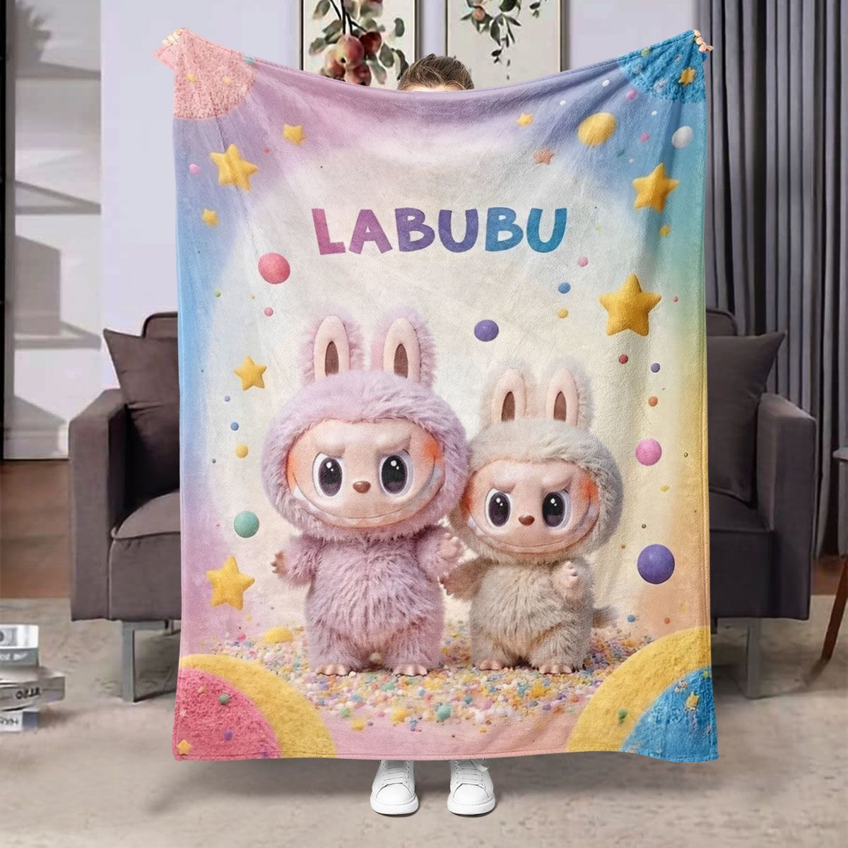 LabuBoo Flannel Blanket – All-Season Cartoon Tapestry Throw
