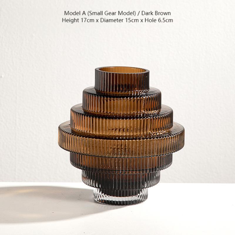 Geometric Amber Glass Vase – Modern Minimalist Design