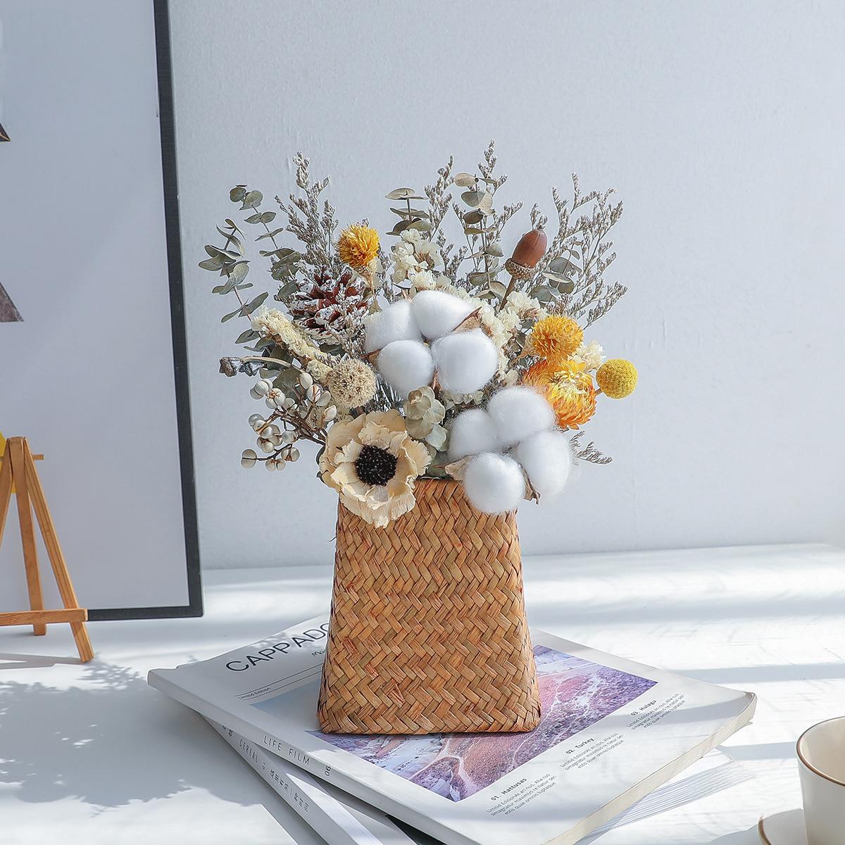 Dried Baby’s Breath Bouquet with Woven Vase – Multiple Combination Styles