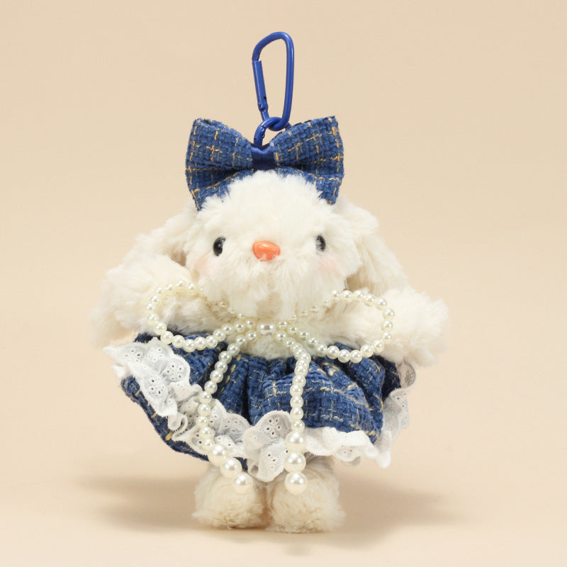 Cute Lop-Eared Bunny Plush Keychain – “Bonnie” Rabbit Doll in Maillard Wedding Dress