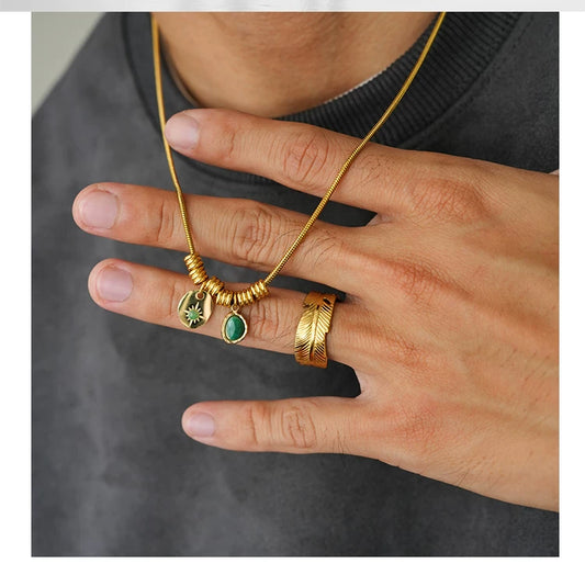 1sman Series Vintage American Style Inlaid Aventurine Natural Stone Pendant