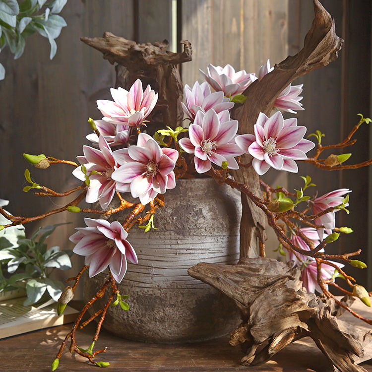 Artificial Magnolia Spray – Handmade 3-Head PU Flower