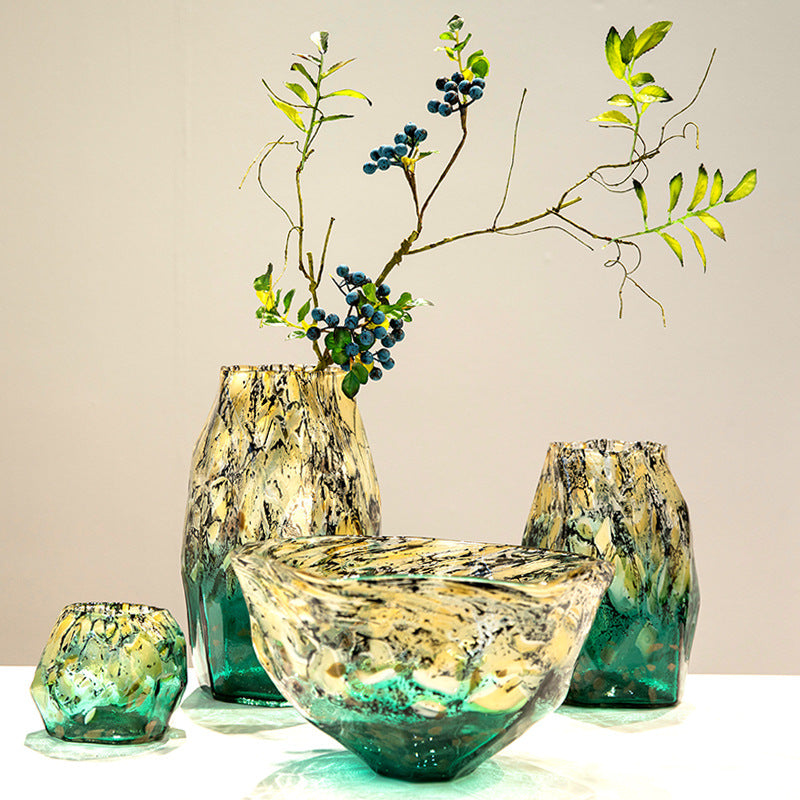 Irregular Gradient Speckled Black Glass Vase Set – Decorative Arrangement