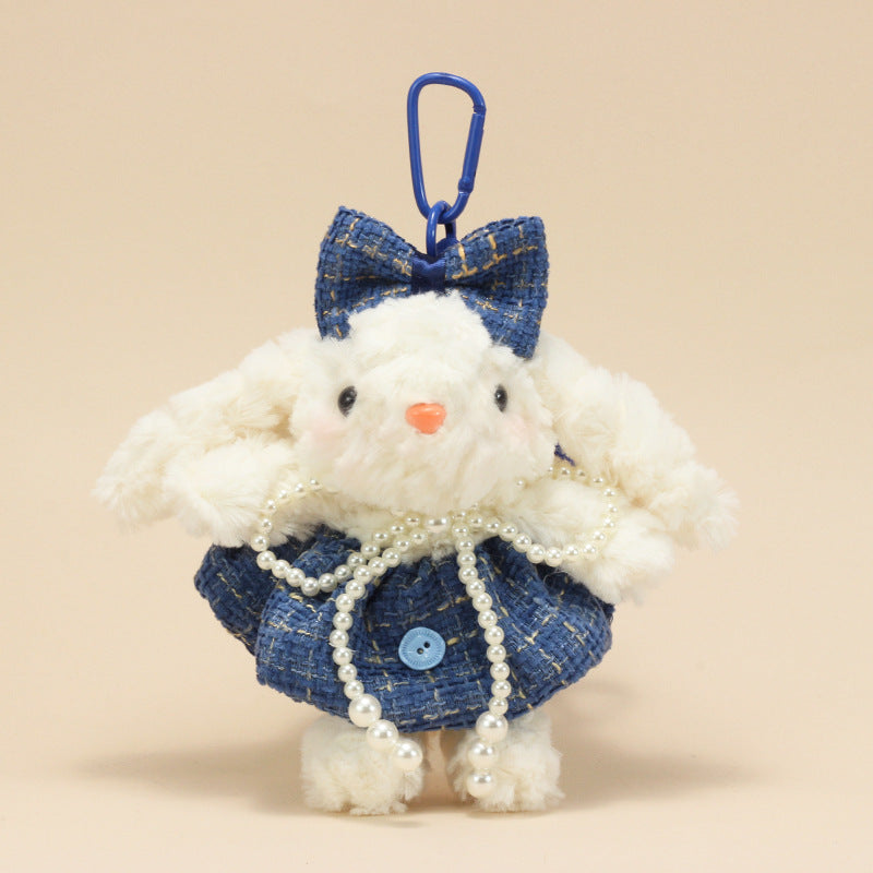 Cute Lop-Eared Bunny Plush Keychain – “Bonnie” Rabbit Doll in Maillard Wedding Dress
