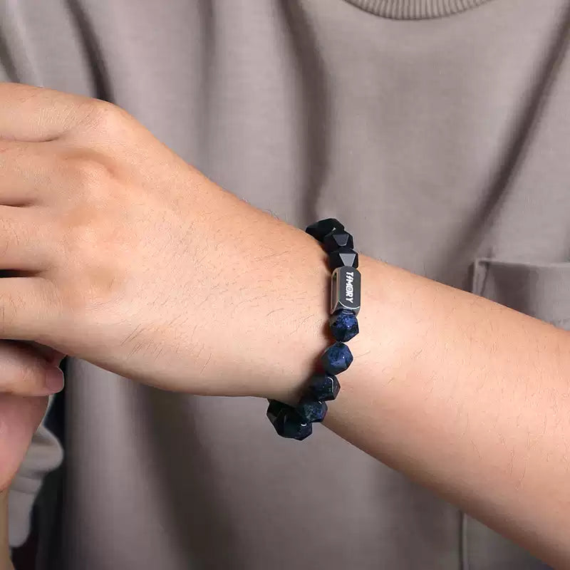 TIMORY Faceted Dumortierite & Black Agate Bracelet