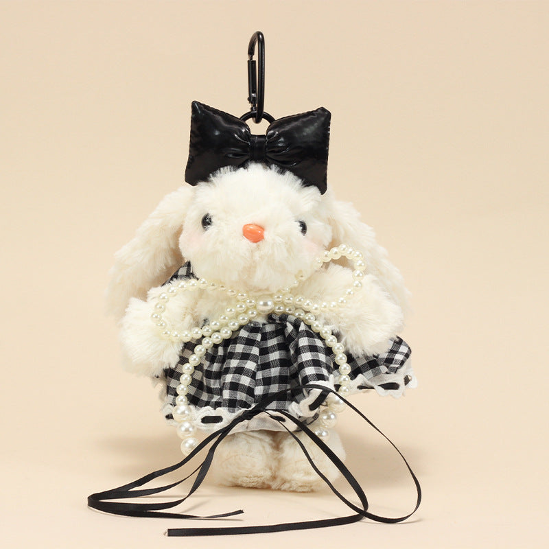 Cute Lop-Eared Bunny Plush Keychain – “Bonnie” Rabbit Doll in Maillard Wedding Dress