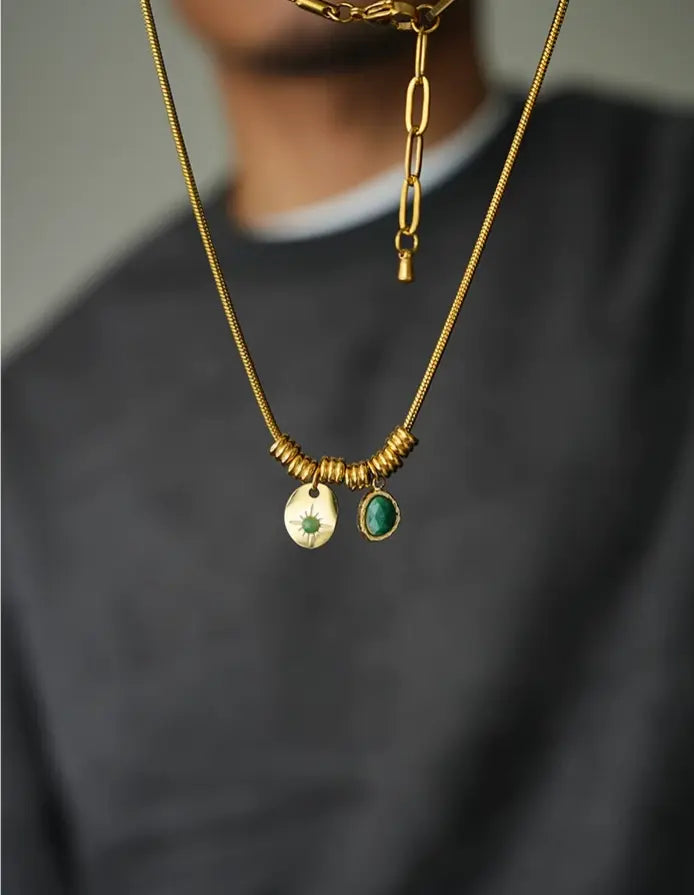 1sman Series Vintage American Style Inlaid Aventurine Natural Stone Pendant