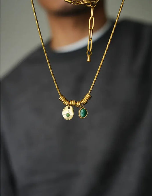 1sman Series Vintage American Style Inlaid Aventurine Natural Stone Pendant