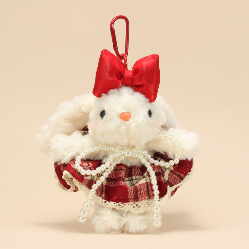 Cute Lop-Eared Bunny Plush Keychain – “Bonnie” Rabbit Doll in Maillard Wedding Dress