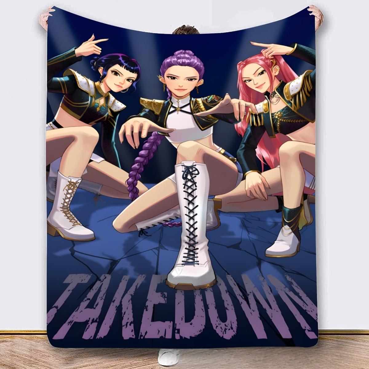 K-POP Demon Hunt Girl Group Flannel Blanket – Soft Anime Fleece Throw
