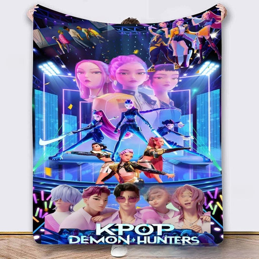 K-POP Demon Hunt Girl Group Flannel Blanket – Soft Anime Fleece Throw