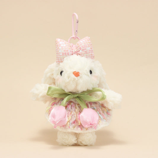 Cute Lop-Eared Bunny Plush Keychain – “Bonnie” Rabbit Doll in Maillard Wedding Dress