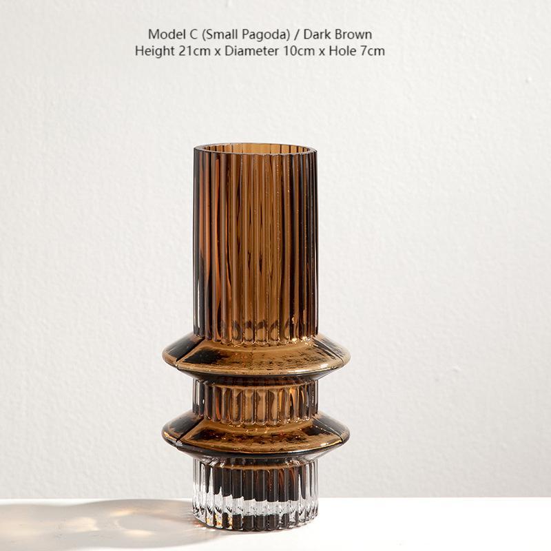 Geometric Amber Glass Vase – Modern Minimalist Design