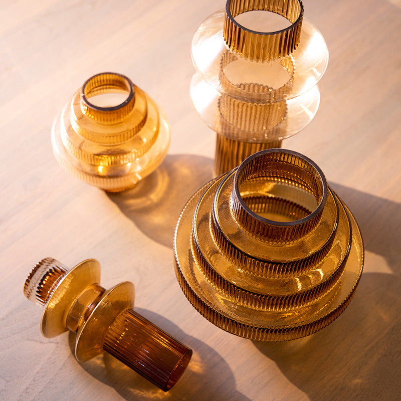 Geometric Amber Glass Vase – Modern Minimalist Design
