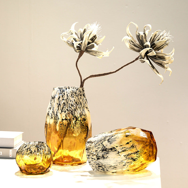 Irregular Gradient Speckled Black Glass Vase Set – Decorative Arrangement