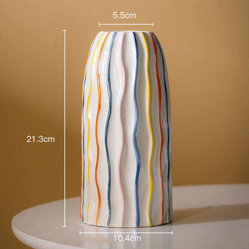 Rainbow Stripe Ceramic Vase – Artistic Home & Office Décor