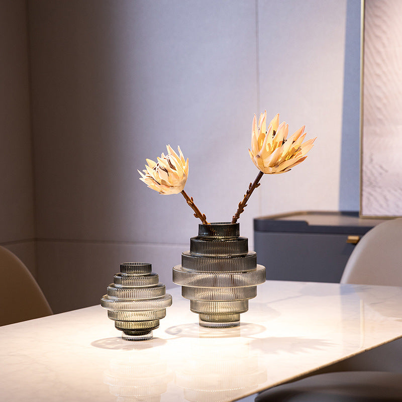 Geometric Amber Glass Vase – Modern Minimalist Design