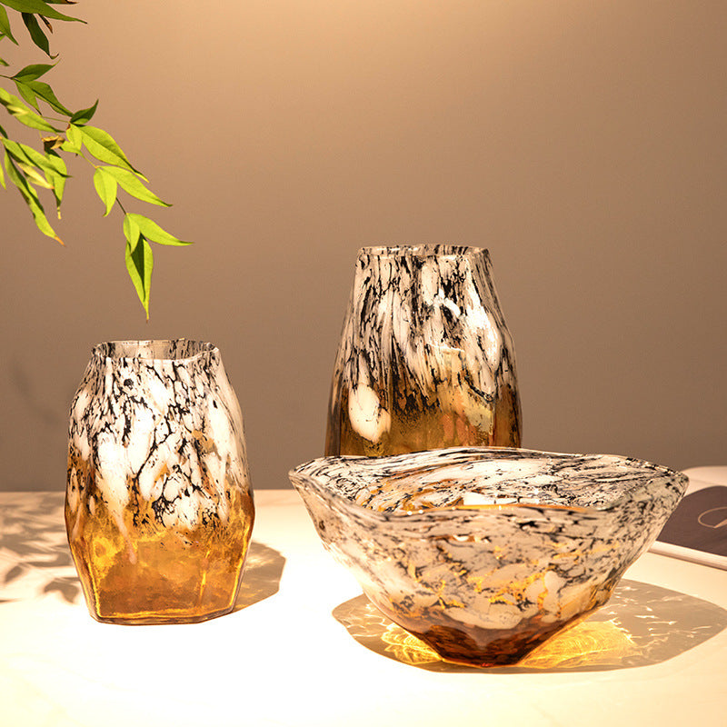 Irregular Gradient Speckled Black Glass Vase Set – Decorative Arrangement